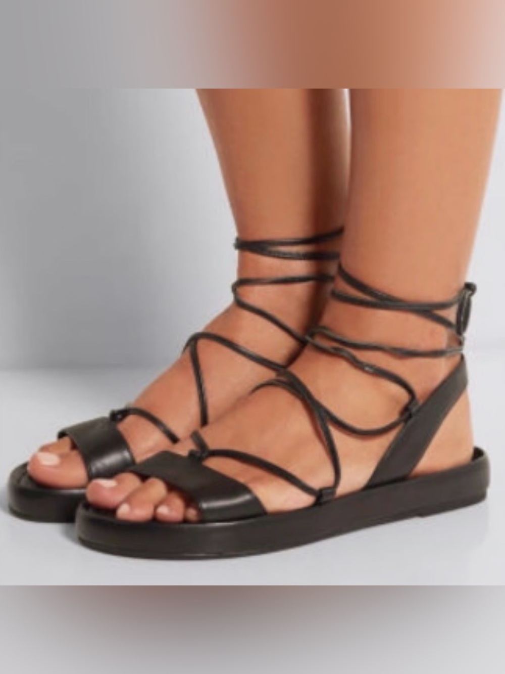 DVF Diane Von Furstenberg 'Susie' Black Leather Wrap Gladiator Sandals Size 9
